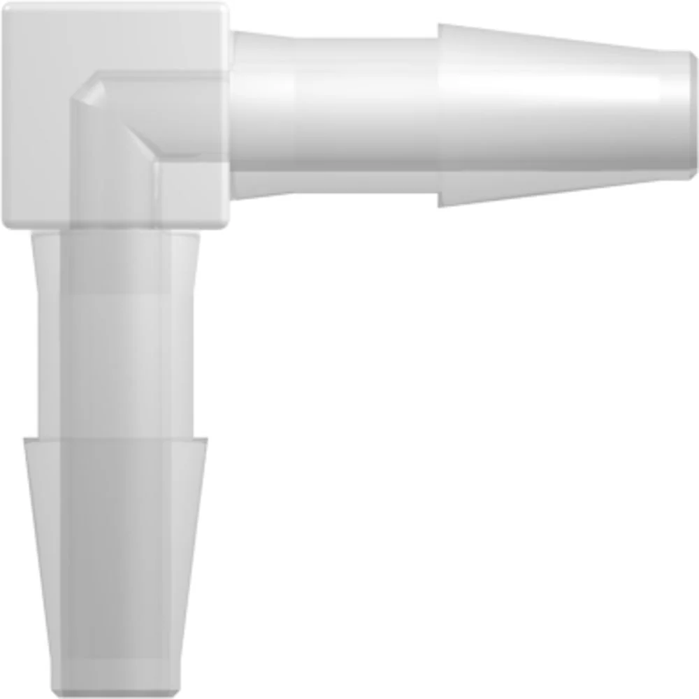LinkTech Elbow Connector with Classic Series Barbs, 1/4" (6.4 mm) ID Tubing, Natural Polypropylene — Bag of 500