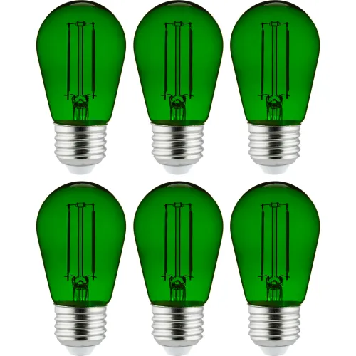 Sunlite® LED S14 Colored String Filament Light Bulb, E26 Base, 2W, Transparent Green, Pack of 6