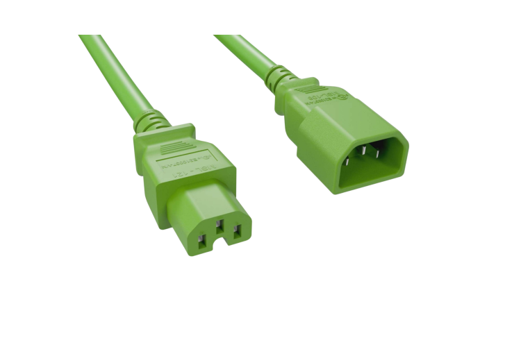 Power Cord, C14 toC15, 10 ft, 14AWG, Green