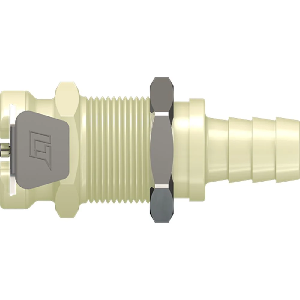 LinkTech 40PP Series Panel Mt. Female, Valved, 1/4" HB, Molded Almond Color, Polypropylene — Bag of 100