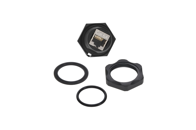 Cat6A RJ45 Shielded Industrial Panelmount Bulkhead Coupler, Black