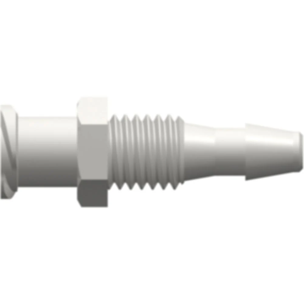 LinkTech Female Luer Thread Style Panel Mount 1/4-28 UNF to 200 Series Barb, 1/8" (3.2 mm) ID Tubing, White — Bag of 1000