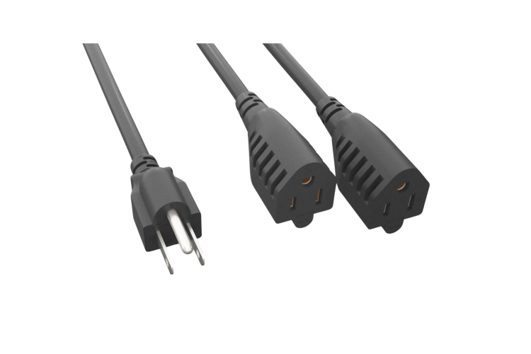 AC Power Cord 2 Way Splitter, 5-15P to 5-15R x2, 16AWG, 14in, Black