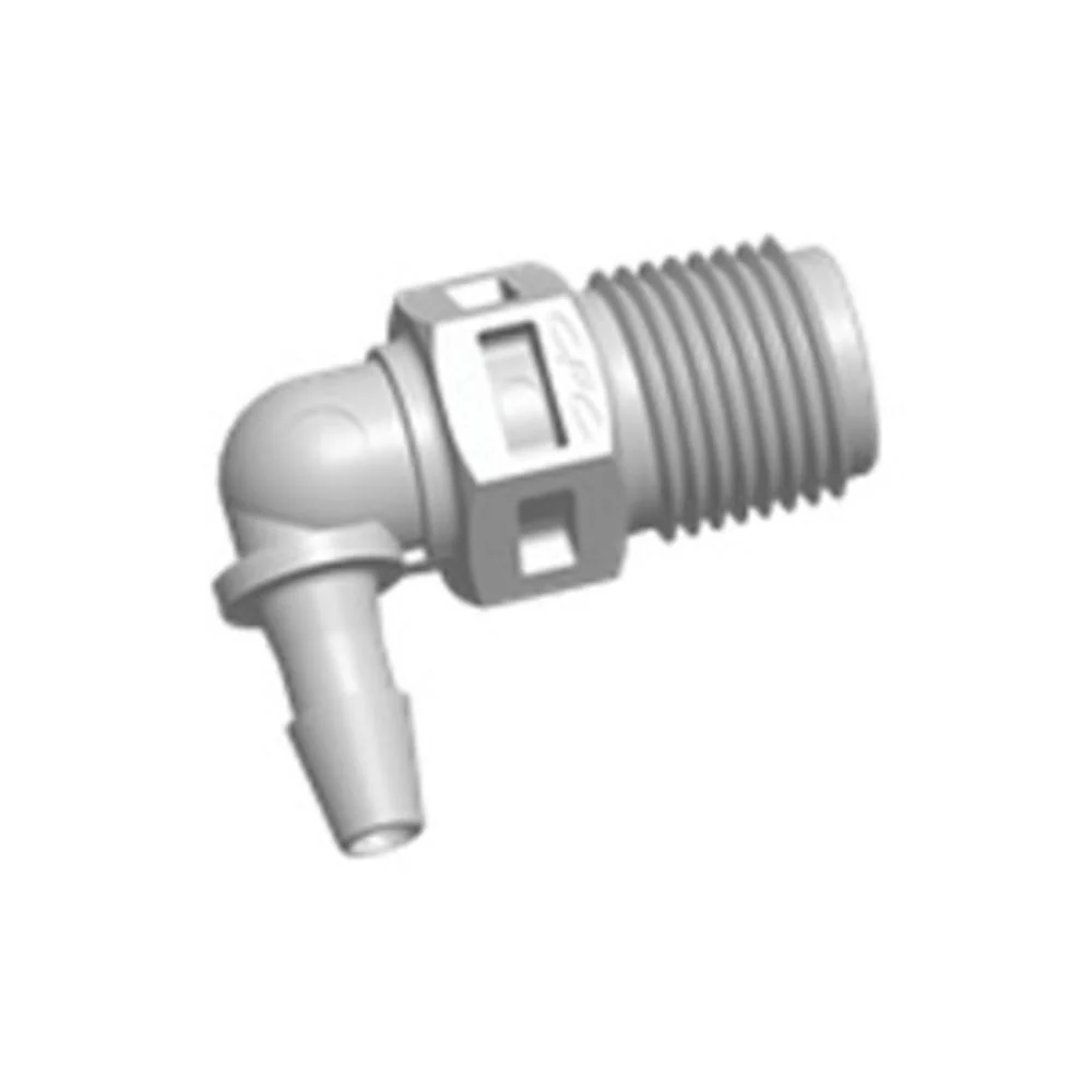 FitQuik PVDF (Kynar) Thread to Tube Elbow Fitting - 1/8 NPT to 1/8 ID Barb — Single