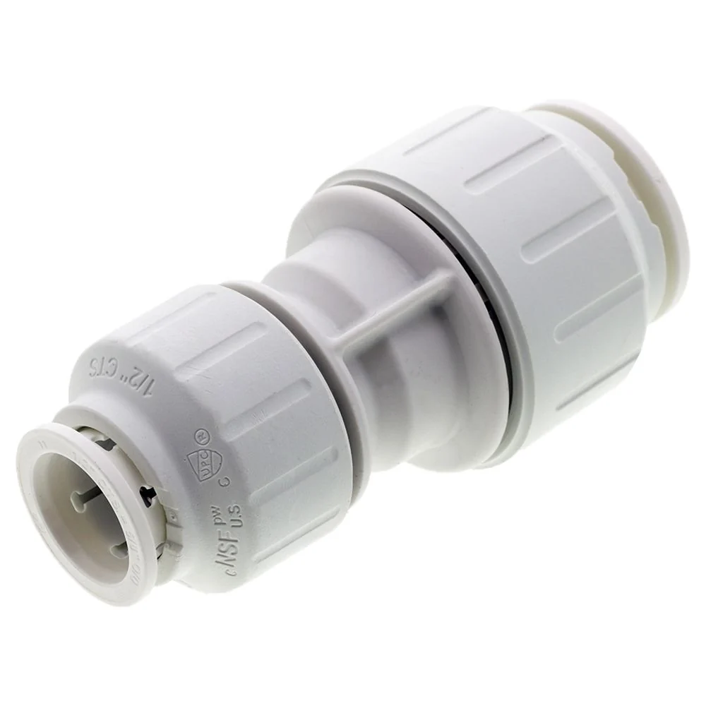 John Guest White Reducing Coupler - 1/2" CTS x 3/4 CTS — Box of 30