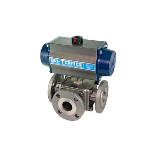 BI-TORQ 1/2" 3-Way L-Port SS 150# Flanged Ball Valve W/Dbl. Acting Pneum. Actuator