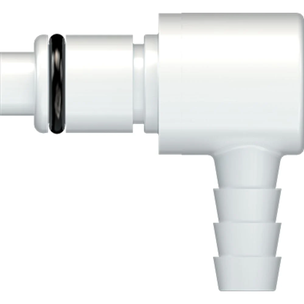 LinkTech 40AC Series Elbow Male, Valved, 1/4" HB, Natural Acetal, Buna N — Bag of 100