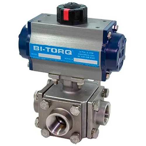 BI-TORQ 1" 3-Pc SS NPT Ball Valve W/Dbl. Acting Pneum. Actuator