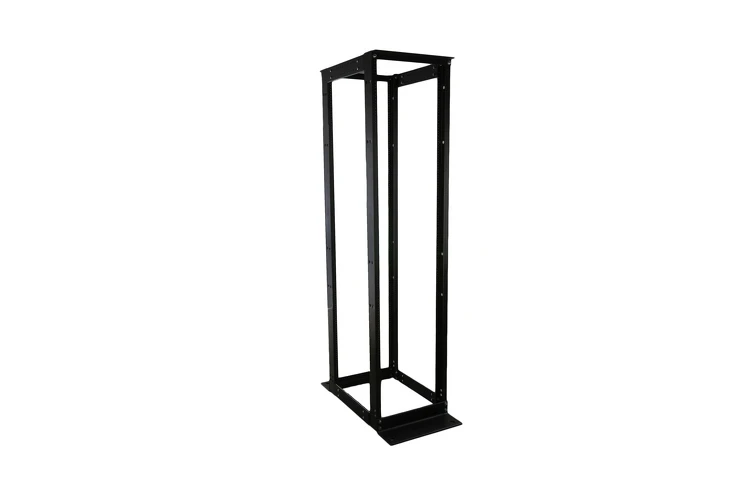 19in 4 Post Open Frame Rack, Adjustable Depth, Black
