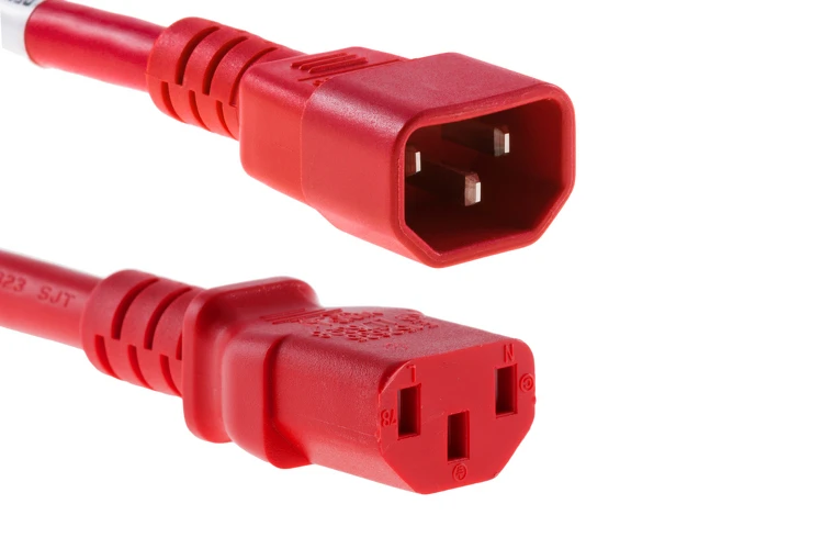 AC Power Cord, C13 to C14, 14 AWG, 6ft, Red
