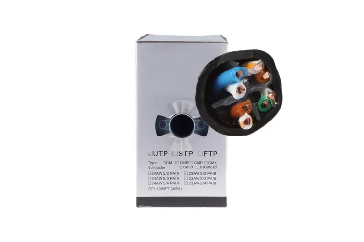 Cat6 Bulk Ethernet Cable, Unshielded, Solid, CMR, Pull Box, 1000 ft, 550 Mhz, Black