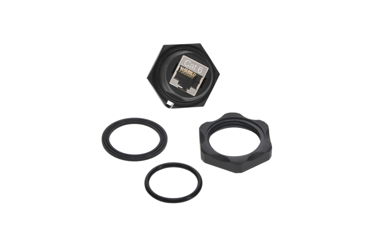 Cat6 RJ45 Shielded Industrial Panelmount Bulkhead Coupler, Black