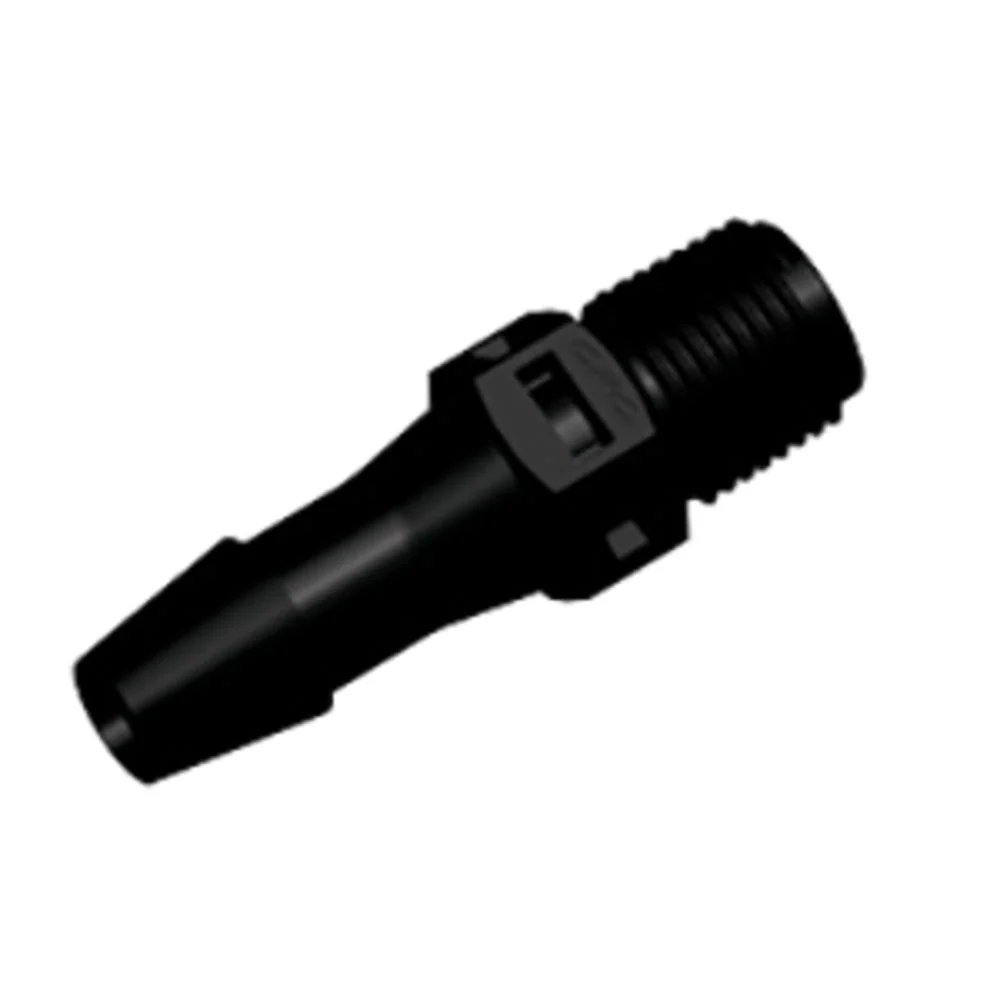 FitQuik Nylon Thread to Tube Straight Fitting - 1/8 NPT to 1/4 ID Barb - Black — Bag of 100
