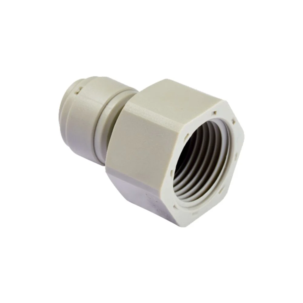 NeoFit - Acetal White Female Adapter 8mm (5/16") tube x 1/4"NPTF - Flat Type — Box of 300