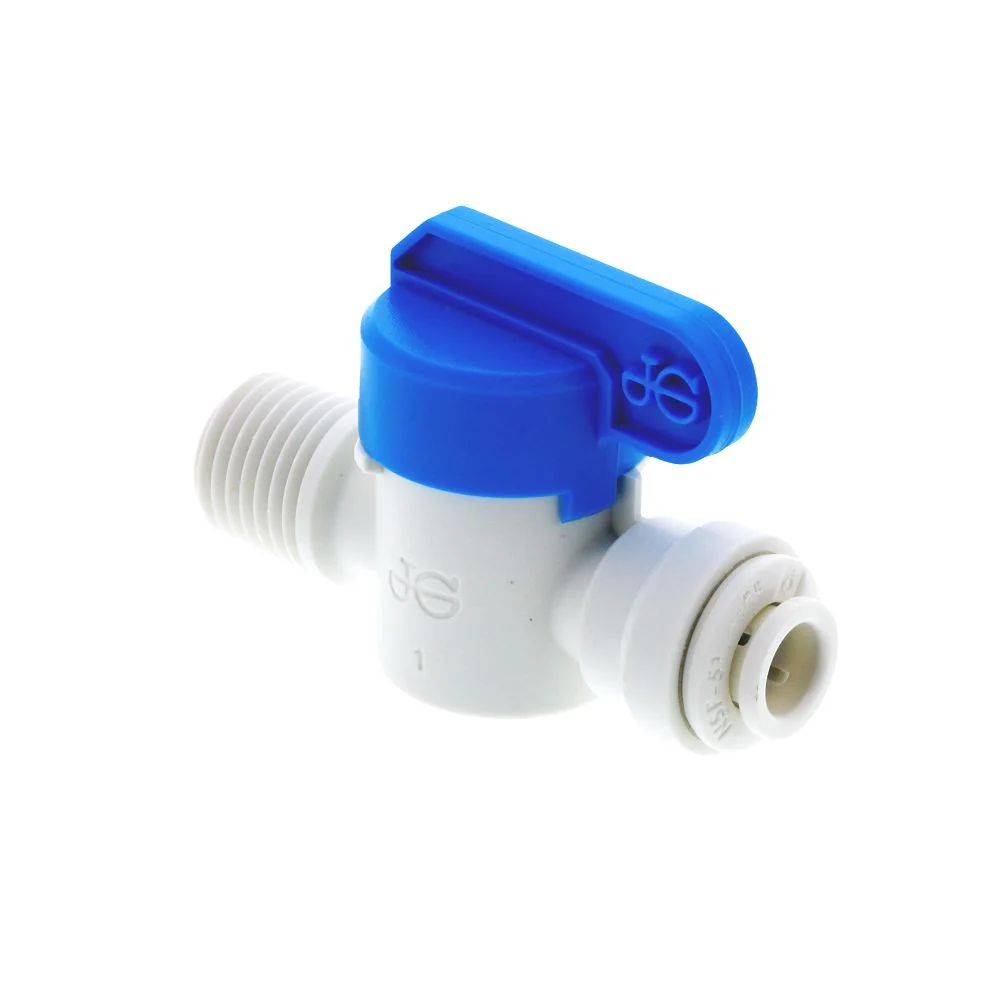 John Guest Shut-Off Valve Polypro Male NPTF - 1/4 Tube x 1/4 Male NPTF — Box of 200
