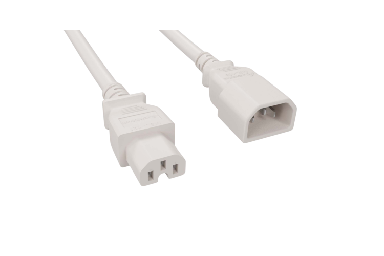 Power Cord, C14 toC15, 8 ft, 14AWG, White