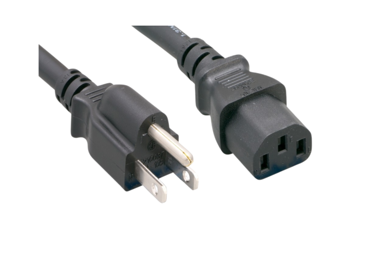 AC Power Cord, Shielded, 5-15P to C13, 14AWG, 6ft, Black