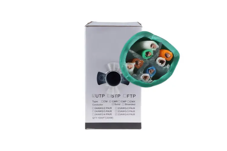 Cat6 Bulk Ethernet Cable, Unshielded, Solid, CMR, Pull Box, 1000 ft, 550 Mhz, Green