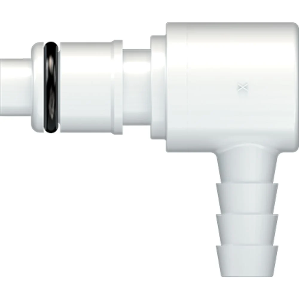 LinkTech 50AC Series Elbow Male, Valved, 1/4" HB, Natural Acetal — Bag of 100