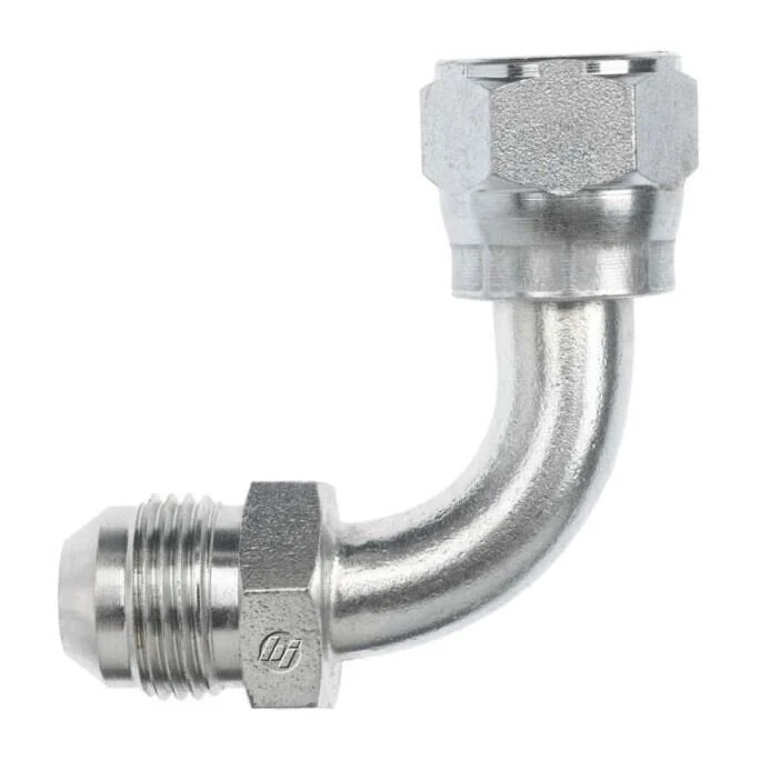 6701-20-20 by Brennan Inc. | -20 Male JIC x -20 Female JIC Swivel | Swept 90° Elbow | Steel
