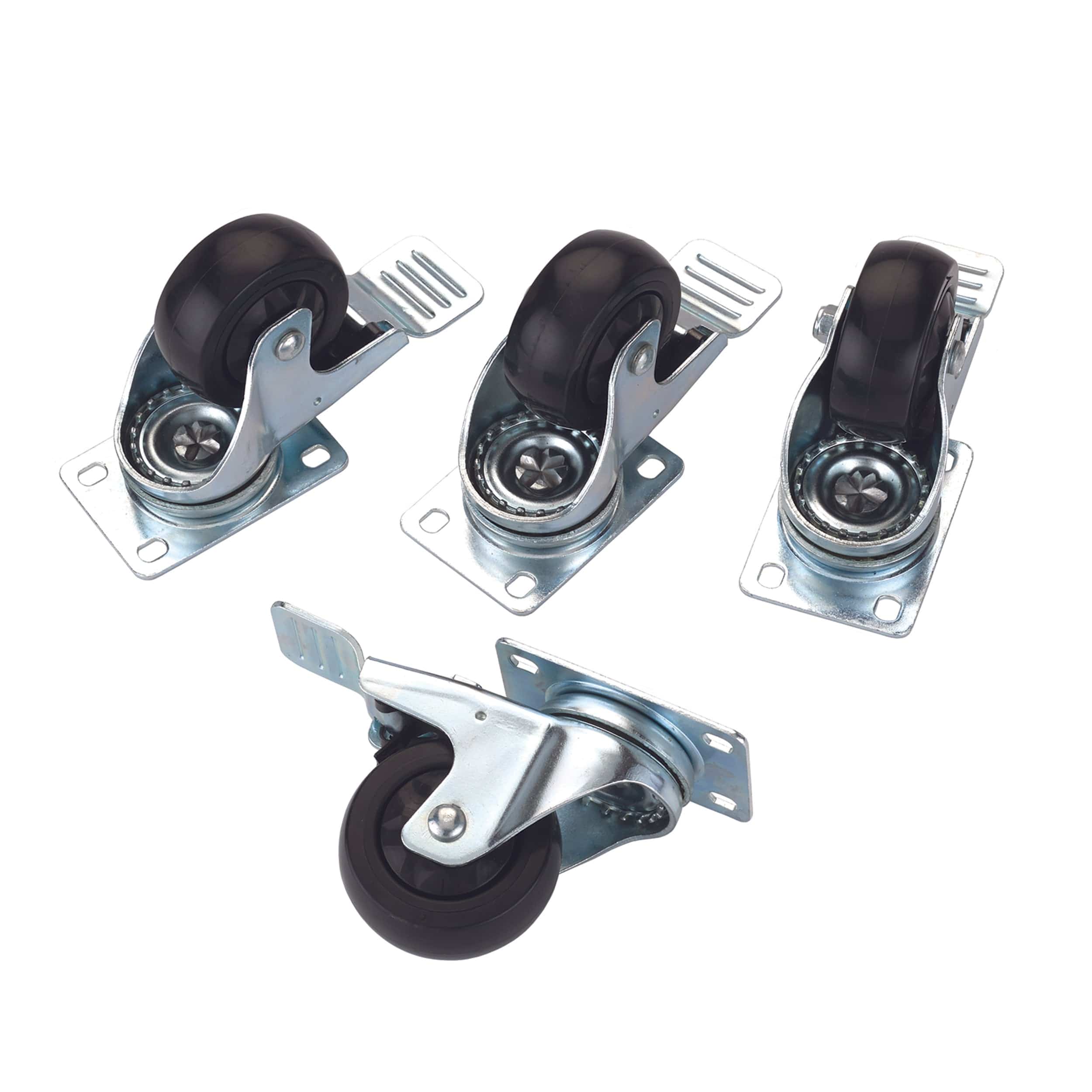 Caster Set - Double Locking/Swiveling with 4 Hole Mounting Plate - 4 Pack