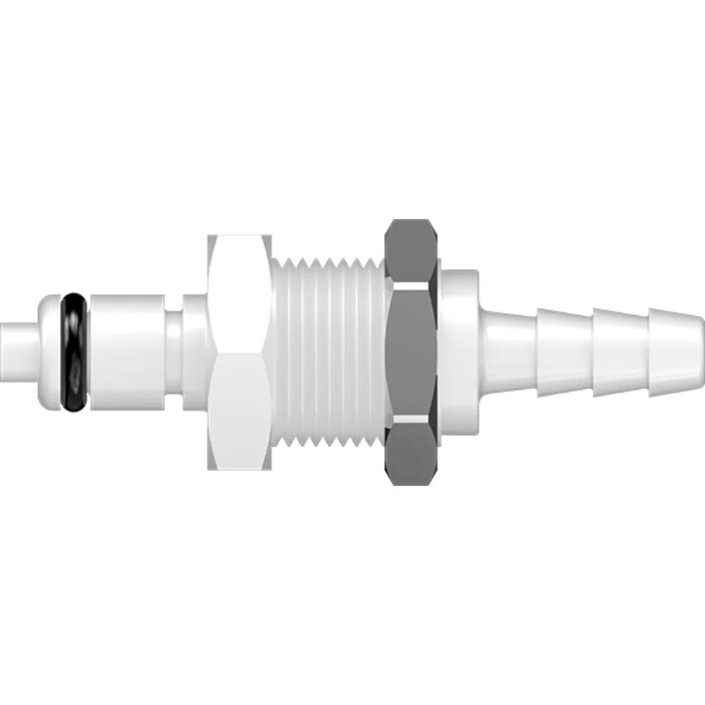 LinkTech 20AC Series Panel Mt. Male, Valved, 3/16" HB, Natural Acetal, Buna N — Bag of 100
