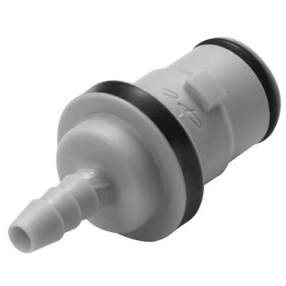 1/8 Hose Barb Valved In-Line Mld Grey Polypro Cplng Insert, EPR O-Ring , FKM Seal — Bag of 25