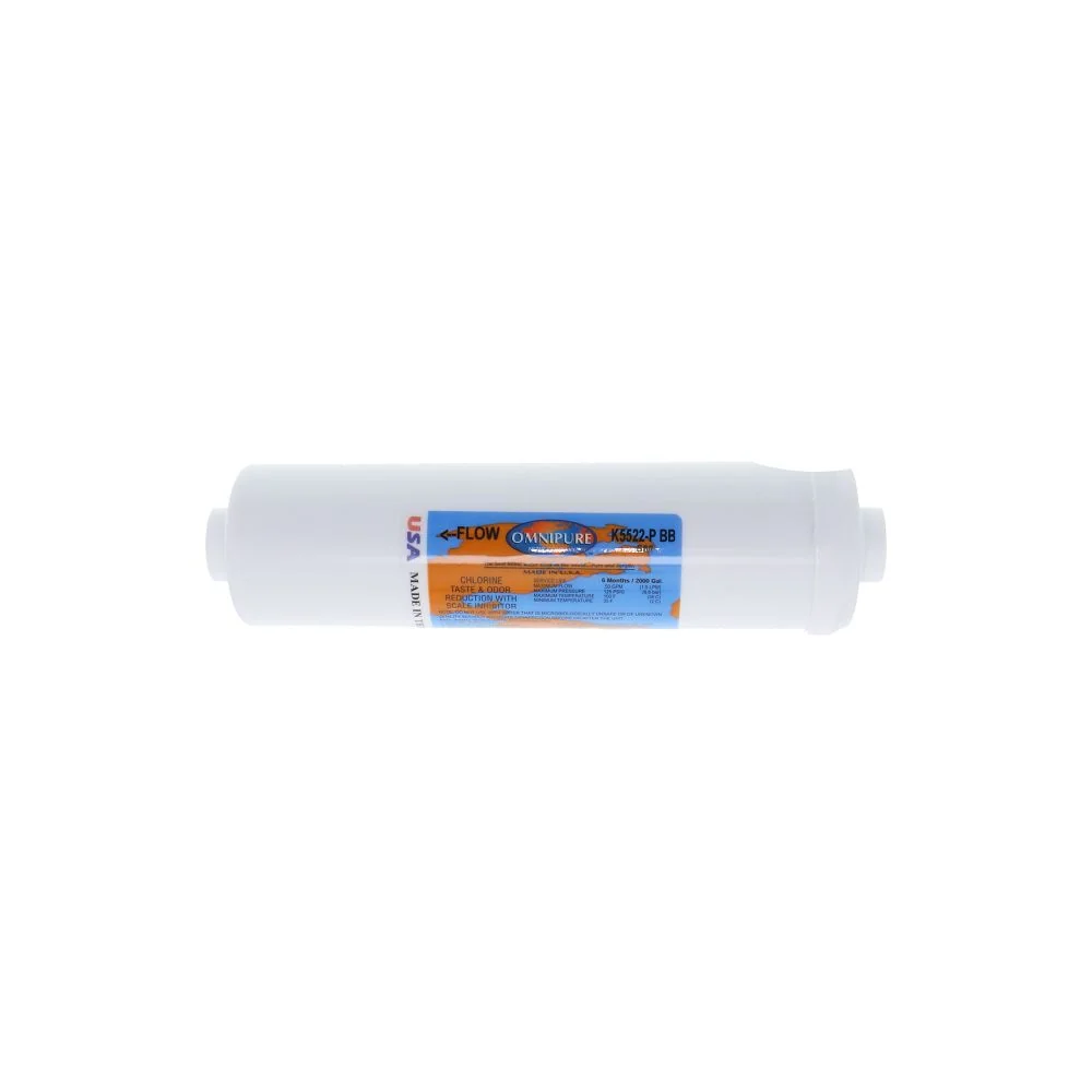 Omnipure Inline K5522-P-BB 5 mic Carbon Block CTO (w/ Scale Reduction) - 10" x 2.5" Filter - 1/4" FPT — 25-Pack