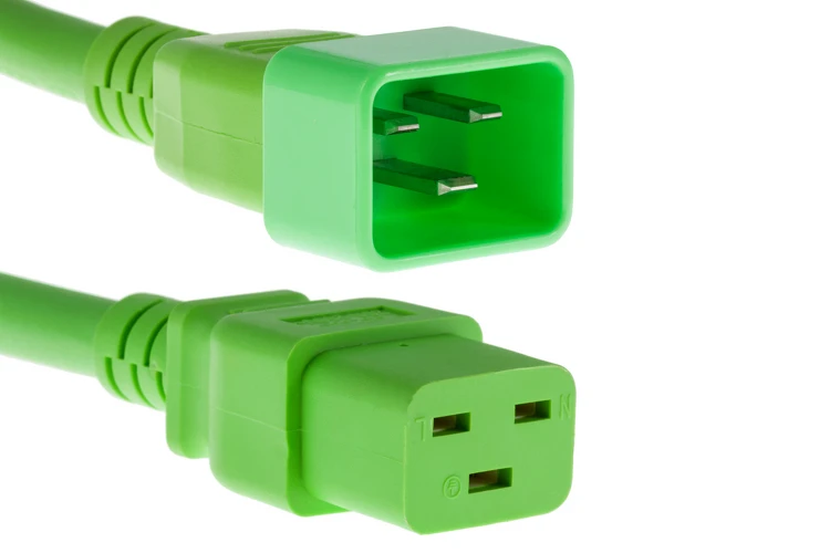 AC power cord, C20 to C19, 12 AWG, 10ft, Green
