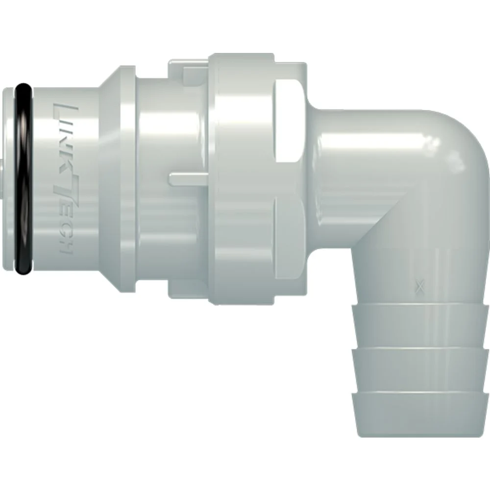 LinkTech 60PP Series Elbow Male, Non-valved, 1/2" HB, Polypropylene, EPDM — Box of 1000