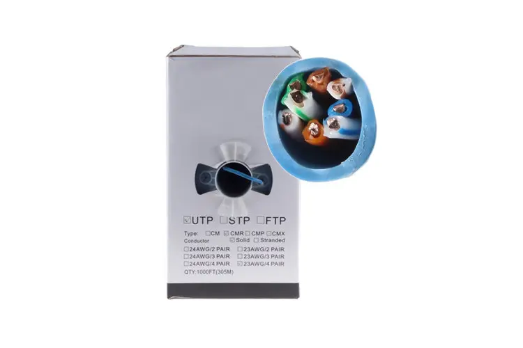 Cat5e Bulk Ethernet Cable, Unshielded, Solid, CMR, Pull Box, 1000 ft, 350 Mhz, Blue