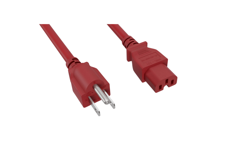 Power Cord, 5-15P to C15, 6 ft, 14 AWG, Red
