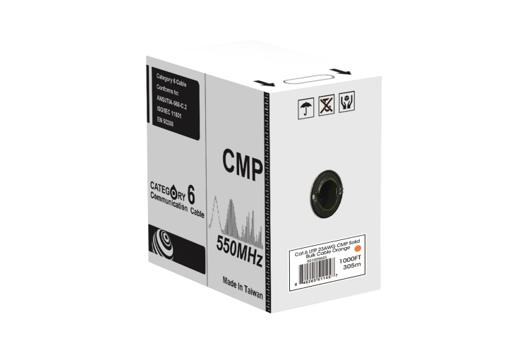 Cat6 Bulk Ethernet Cable, Unshielded, Solid, CMP, REELEX, 1000 ft, 550 Mhz, Orange