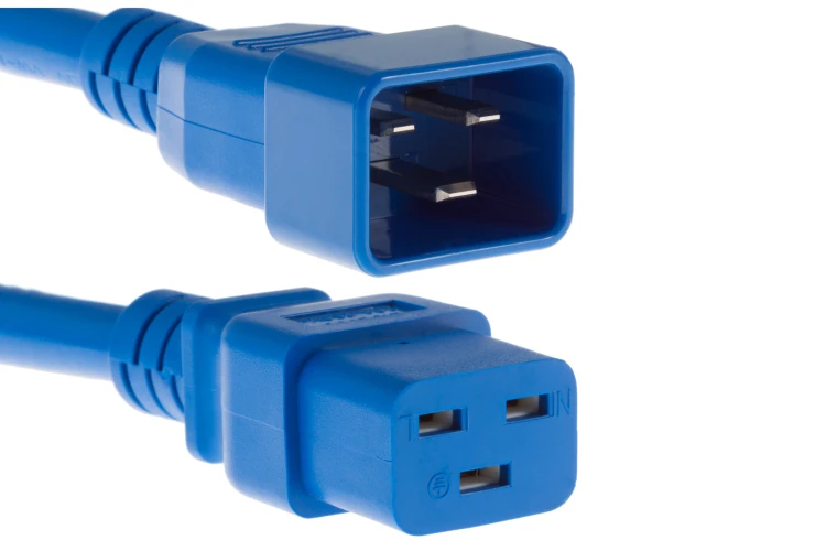 AC power cord, C20 to C19, 12 AWG, 3ft, Blue