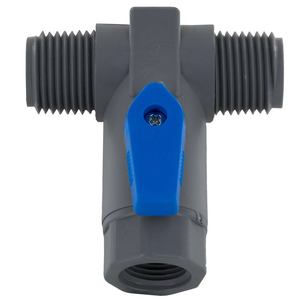 Three-Way PVC Ball Valve - 1/2" MPT x 1/2" MPT x 3/8" FPT — Single