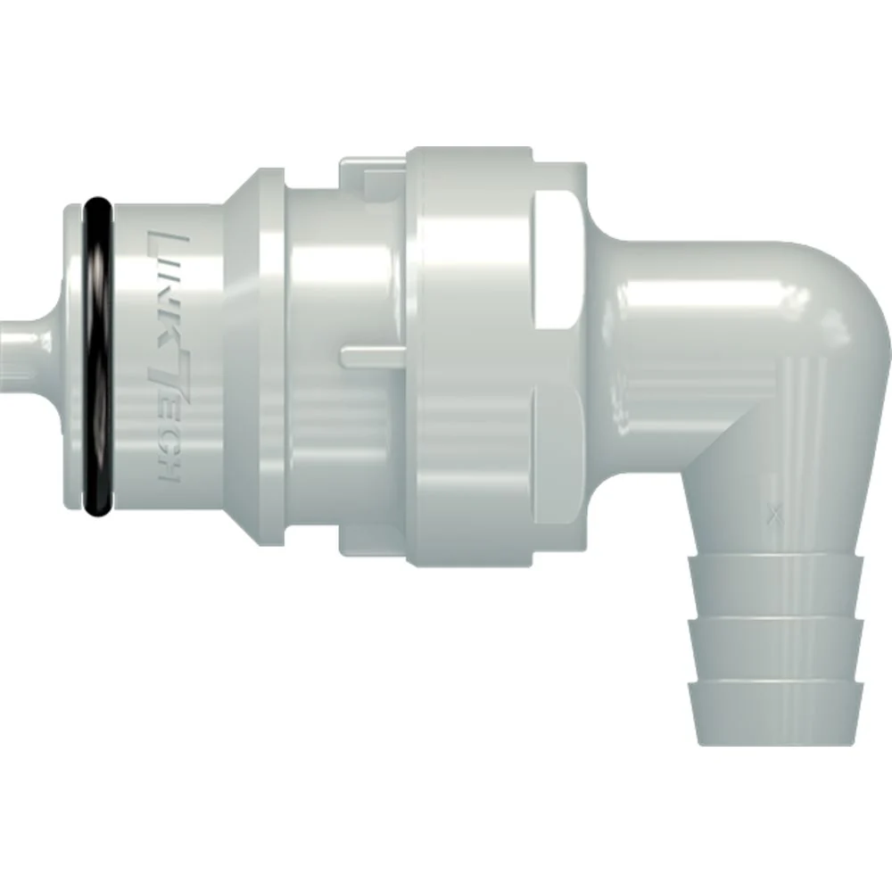 LinkTech 60PP Series Elbow Male, Valved, 3/8" HB, Polypropylene, EPDM — Bag of 100
