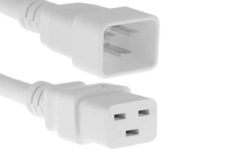 AC power cord, C20 to C19, 12 AWG, 6ft, White