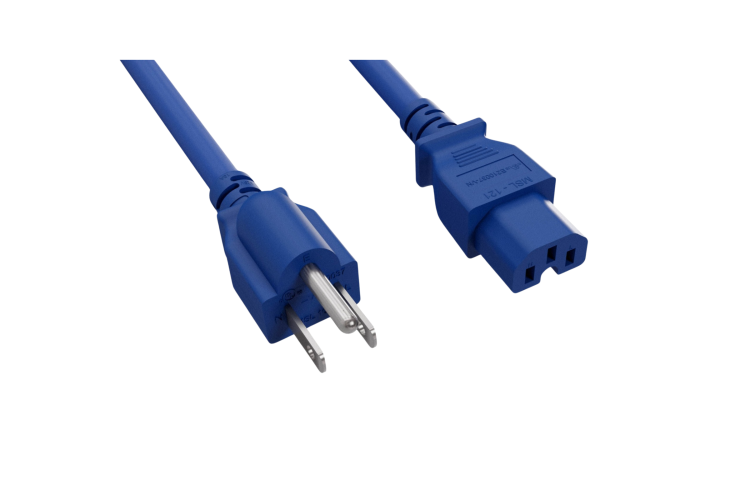 Power Cord, 5-15P toC15, 2 ft, 14AWG,blue