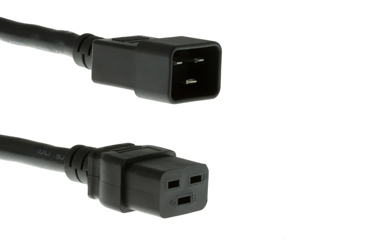 AC power cord, C20 to C19, 12 AWG, 6ft, Black