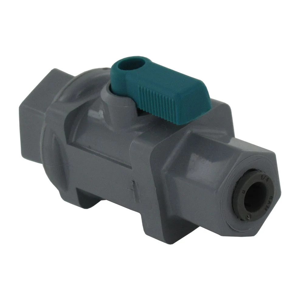 Inline Ball Valve PVC - 1/4 Tube x 1/4 Female NPTF — 5-Pack