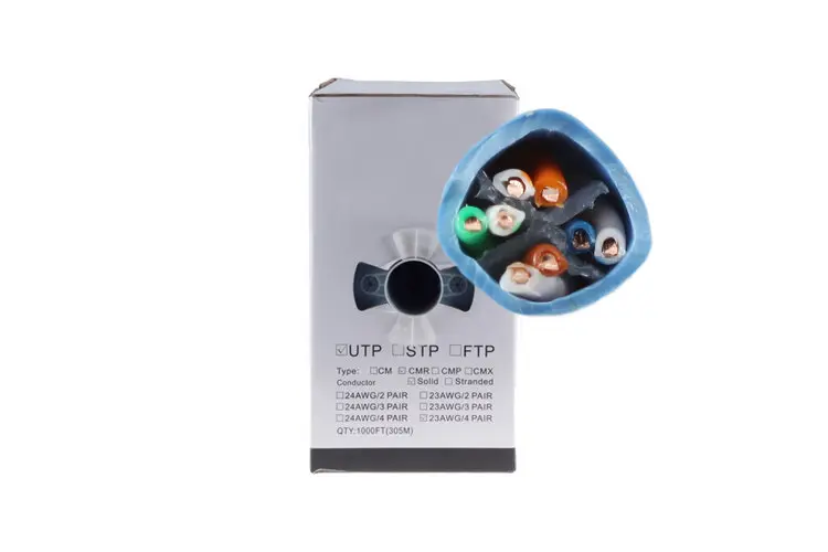Cat6 Bulk Ethernet Cable, Unshielded, Solid, CMR, Pull Box, 1000 ft, 550 Mhz, Blue