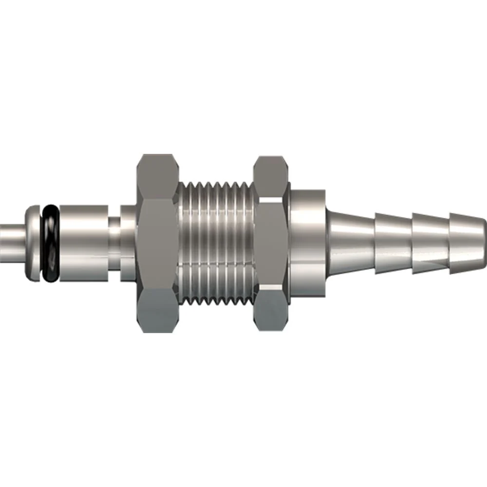 LinkTech 20CB Series Panel Mt. Male, Valved, 3/16" HB, Chrome Brass, Buna N — Single