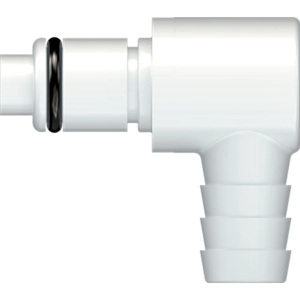 LinkTech 40AC Series Elbow Male, Valved, 3/8" HB, Natural Acetal, Buna N — Single