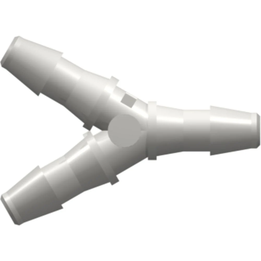 Y Tube Fitting with 200 Series Barbs, 5/32" (4.0 mm) ID Tubing, Natural Kynar PVDF — Box of 10000