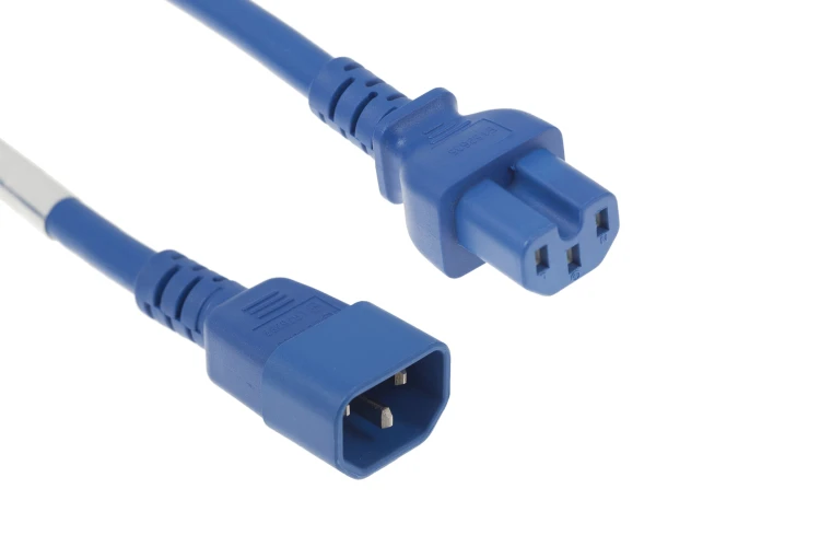 AC Power Cord, C14 to C15, 14 AWG, 6ft, Blue