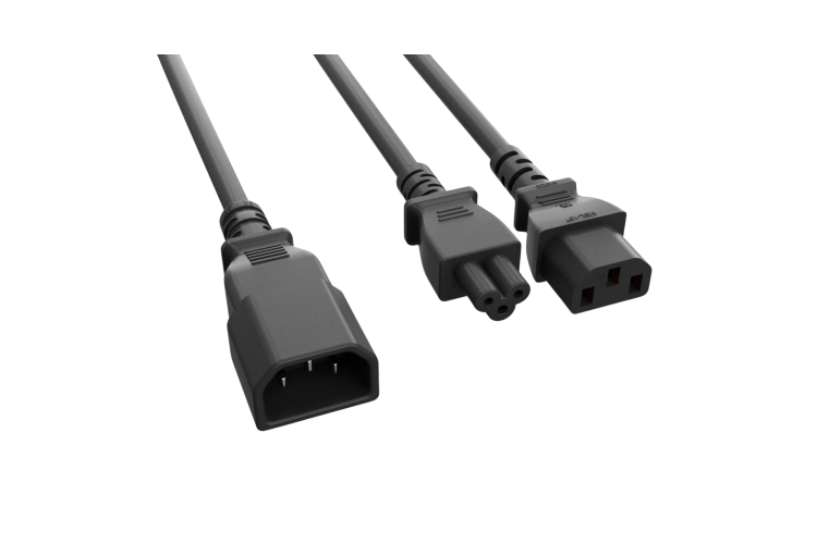 AC Power Cord, C14 to C13 & C5 Y-Shaped Splitter, 18AWG, 3ft, Black
