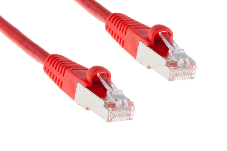 Cat5e Shielded Ethernet Patch Cable, Half-moon Boot, 2 ft, Red
