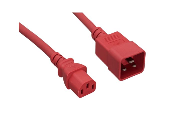 Power Cord, C13 toC20, 4 ft, 14AWG, Red