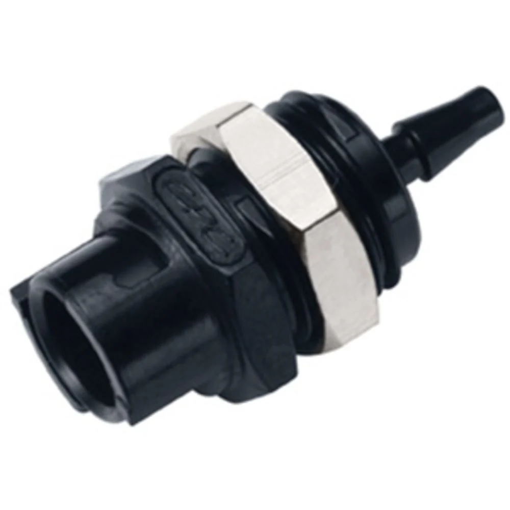 SMFPMDM3BLK Valved Panel Mount Hose Barb Black Coupling Body 3mm ID Barb Black — Pack of 500