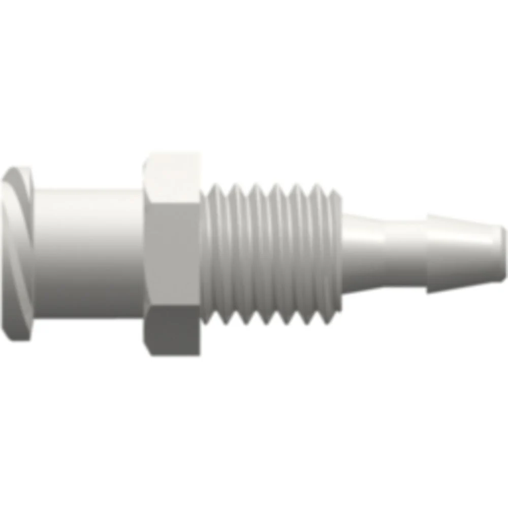 LinkTech Female Luer Thread Style Panel Mount 1/4-28 UNF to 200 Series Barb, 3/32" (2.4 mm) ID Tubing, White — Single